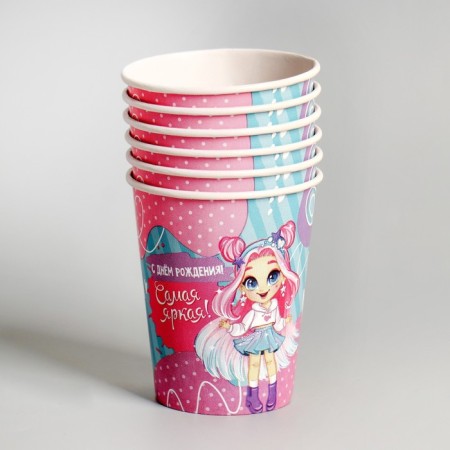 A one -time paper glass "Happy Birthday!" The brightest set is 6 pcs, 250 ml-1