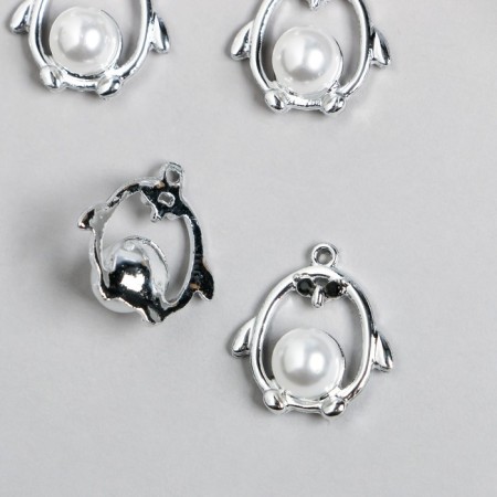Decor for creativity metal, rhinestones "Owl with pearl" silver 2x2 cm