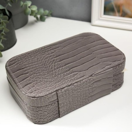 Casket to the leatherette for jewelry "Python leather" gray matte 7x22.5x14.5 cm-5