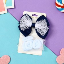 Suzi hair set (clamp 8 cm, 6 elastic bands 2.5 cm) lace, blue-white
