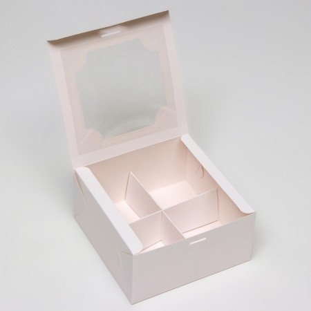 Box for 4 cakes, white, 16 x 16 x 8-3