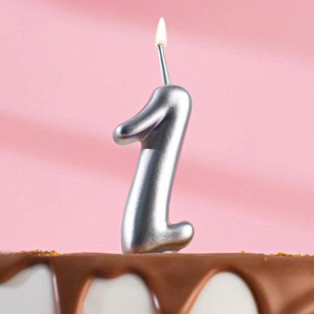 Candle for the cake number "Silver", 5.5 cm, number "1"