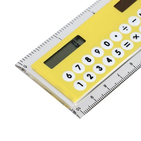 Calculator - ruler, 10 cm, 8 - discharge, case of transparent color, with a transporter, works from light, mix-3