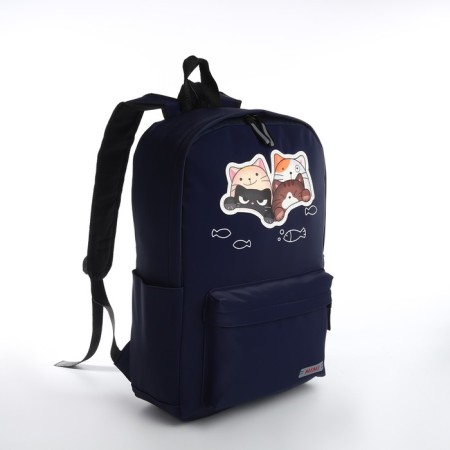Youth backpack from textiles with a zipper, waterproof, 4 pockets, blue color-2