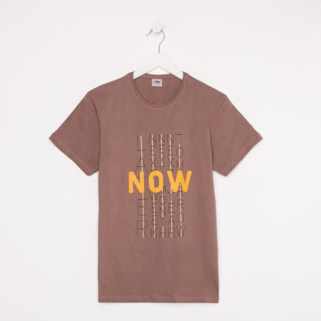Print T-shirt with print, light brown color, size 44-2