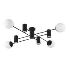 Ceiling EVOLUCE lamp. Sle1105-402-08. Raito. 8x5+60 watts, GU10+E27, 4000K, 120x120x20 cm, black color