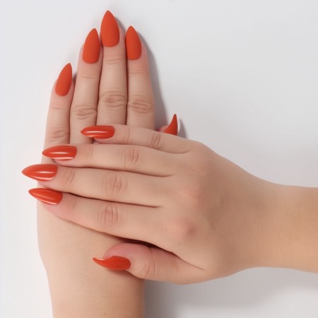 Patch nails, 24 pcs, with adhesive plates, almond shape, coral color-9