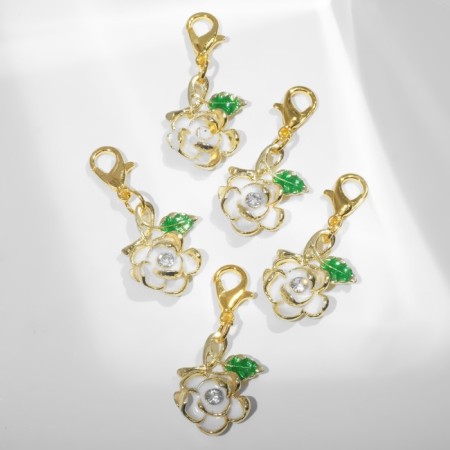 Charm "Flower" rose with a curl, the color is green and white in gold-1
