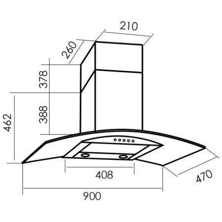 Hood MBS RUTA 190 Black, fireplace, 600 m3/h, 3 speeds, 90 cm, black-1