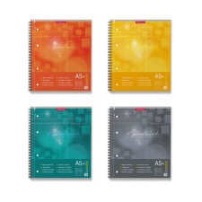 A notebook of 80 sheets cage on a spiral Erichkrause Spiralblock, cover coated cardboard, tough substrate, offset block, perforation, white 100%, mix