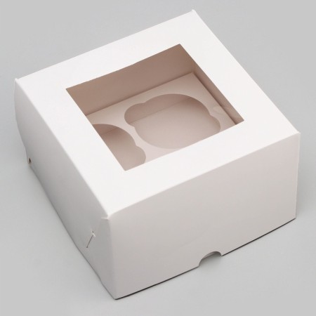 Packaging for 4 cupcakes with a window, white, 16 x 16 x 10 cm-1