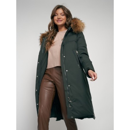Coat insulated winter female, size 46, dark green color-15
