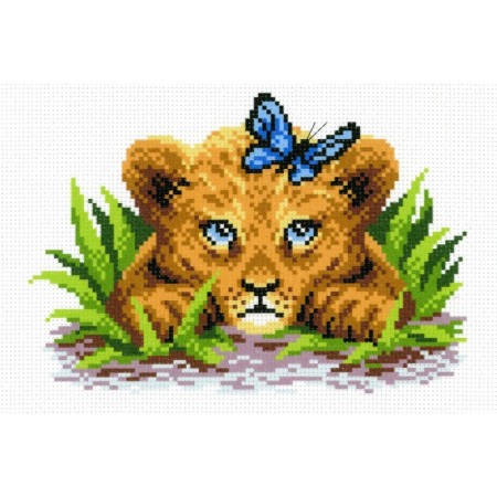 Canvas "Lion in the grass" 30 × 21cm (without threads)
