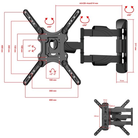 Crane UNITEKI FML40 for a TV or monitor with a large flight, rotten tilted-3