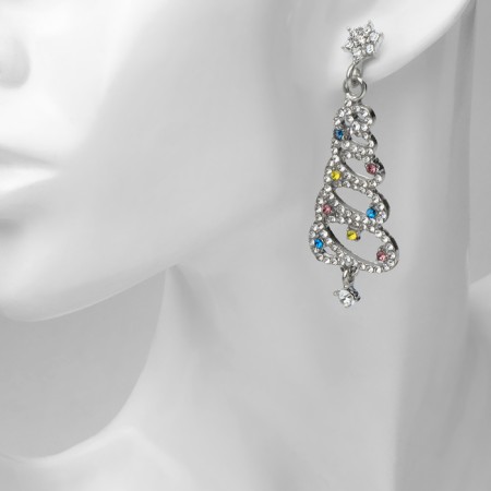 New Year! Earrings "New Year" spiral-Christmas tree, colored in silver-2