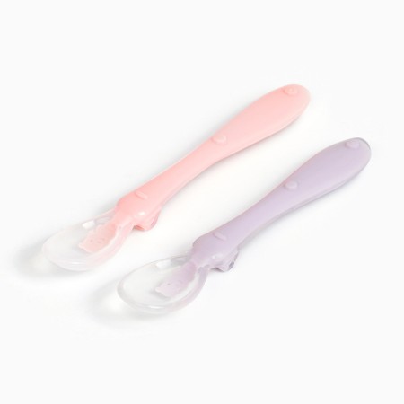 A set of spoons for feeding silicone "cute beasts", from 5 months, 2 pcs., Pink color + purple