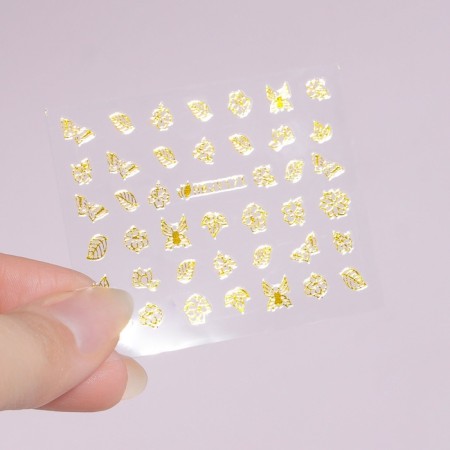 Nail stickers "Provence", voluminous, metallized, golden color-2