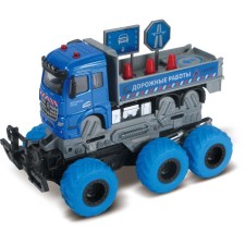 A truck with road signs with a crash effect, cabin, friction, 6 × 6