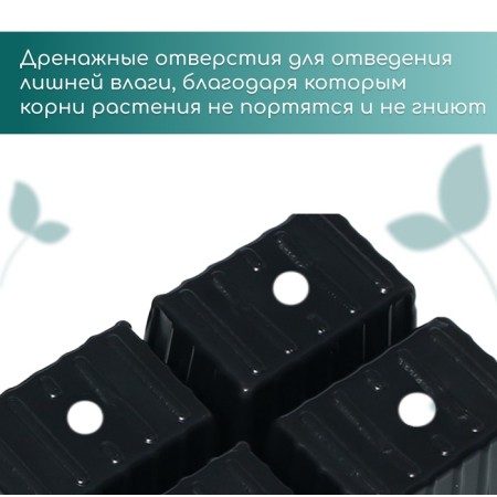 Cassette for seedlings, for 4 cells, 180 ml, plastic, black, 18 × 13 × 6 cm, in the set 10 cassettes, GreenGo-6
