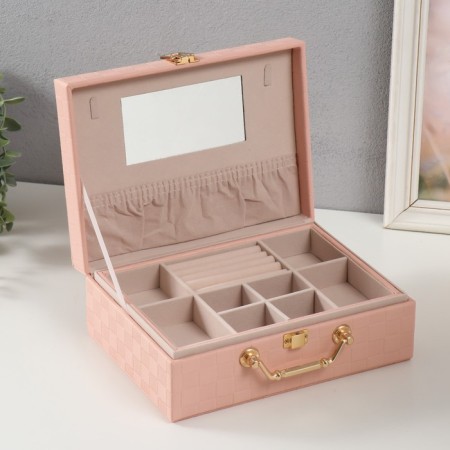 Casket to the leatherette for jewelry "Case. Chess" Pink 17.5x24x9 cm-2