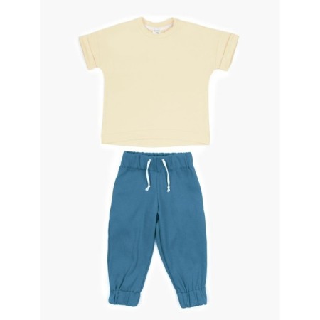 Children's jump (T-shirt, trousers), height 116-122 cm, cream color, blue-9
