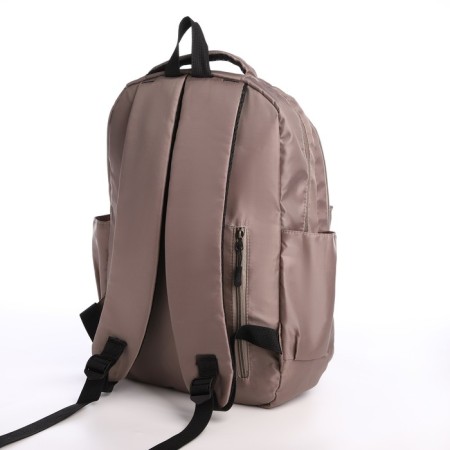 Young backpack from textiles with lightning, 5 pockets, brown color-3