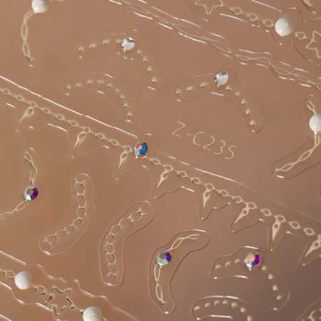 Nail stickers "chains", voluminous, foil, golden color-1