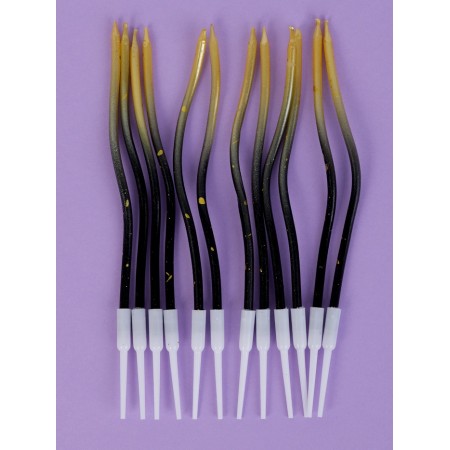 Candles for the Cake "Serpentine", 12 pcs, gradient gold and black-1
