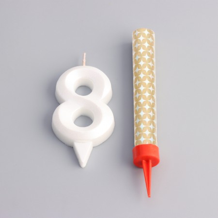 Candle in the cake "Face + Fountain", number "8", pearl, 6.5 cm-1