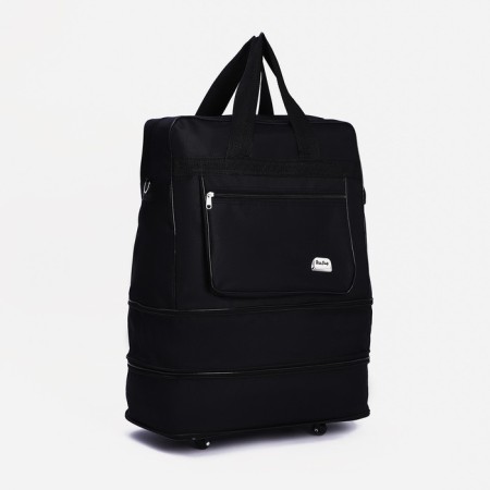 Road bag on wheels, a lightning department, with an increase, an outer pocket, a long belt, black color is black-2