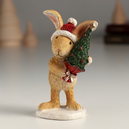 Polystone souvenir "Bunny in a hat with a Christmas tree" 5x4.5x10 cm