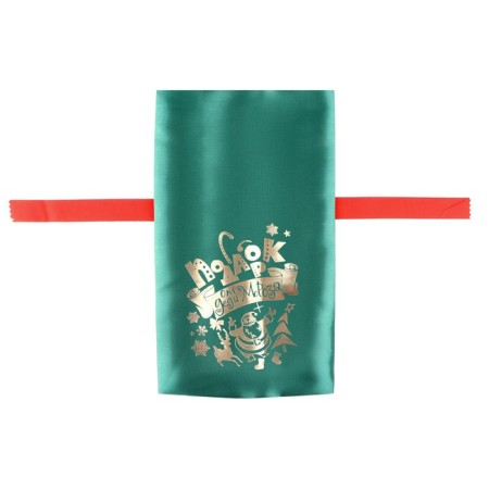 Bag "Gift from Santa Claus", satin, with ties, green, 20x30 cm-1