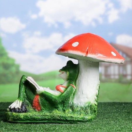 Garden figure "Frog under a mushroom with a book" 25x45x35cm-2