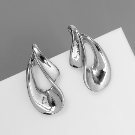 Earrings Metal "bend" wave, color silver