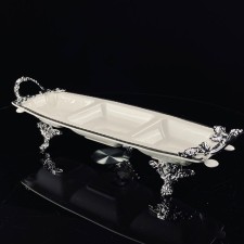 Menzhitsa with handles Lenardi Atlantis, on legs, porcelain, length 35.5 cm