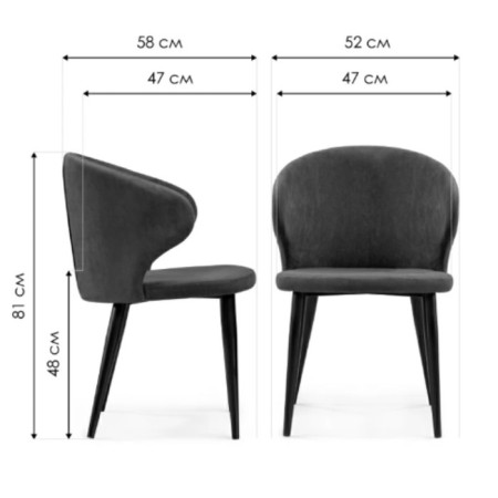 Chair on the metal frame Alsisar metal/velor, black/gray 52x58x81 cm-6
