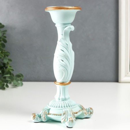 Polystone candlestick for 1 candle "lush sheet" of pale blue 21.5x9x9 cm-4