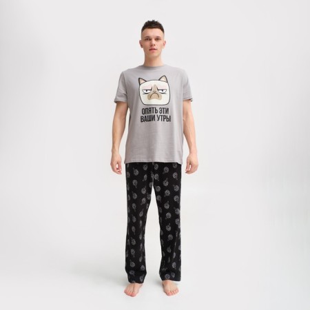 Pajama men's kaftan "morning" size 54, gray/black-5