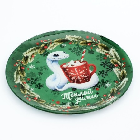 New Year. Glass plate "Winter Winter", 20 cm-1