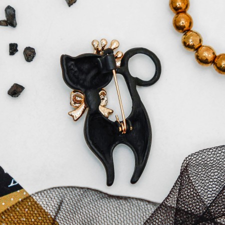 Brooch "Cat Grace", in the crown, matte black color in gold-1