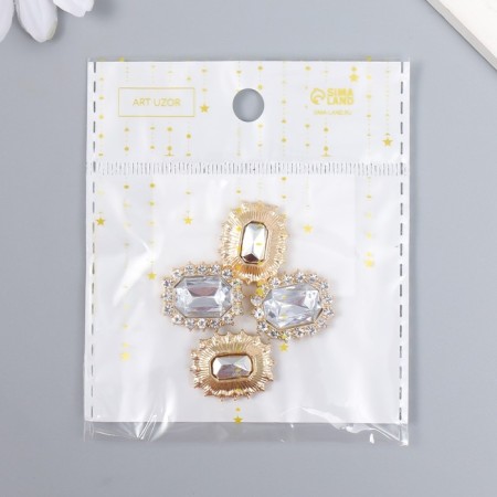 Decor for creativity Metal "Medallion octagonal" transparent crystal rhinestones 2x1.5 cm-3