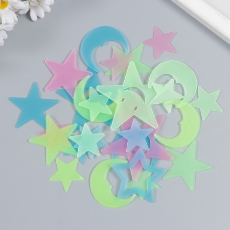 Sticker phosphorus plastic "Star Smails and months" set of 18-29 pcs 19x13 cm