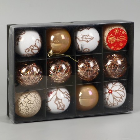 Set of balls plastic D-6 cm, 12 pcs "Melody of the Elites" Assorted, white gold-1
