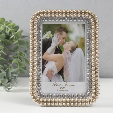 Photo frame plastic 10x15 cm "Golden pearls and rhinestones" Rounded angles 12.5x17.5 cm