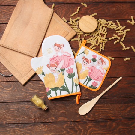 Set of kitchen. Dolyana "Spring": mittens 20x28 cm, severity 17x17 cm, 35% HL, 65% PE-6