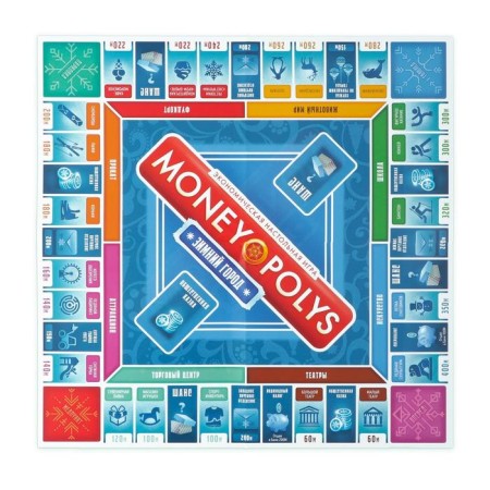 New Year's board game "New Year: Money Polys. Winter City ”, 60 cards, 2 cubes, 6 chips, 10+-3