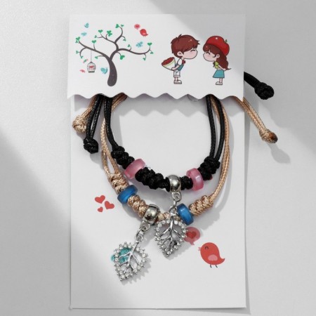 Bracelets "Demetrons" leaves with beads, black-beige color, 8 cm-1