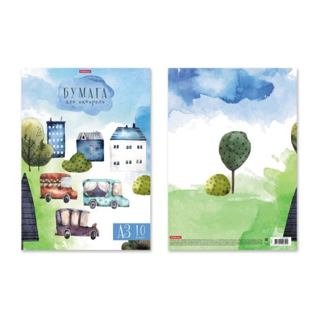 A3, 10 sheet watercolor folder, Erichkrause "Blueberry Boulevard", block 180 g/m2-1