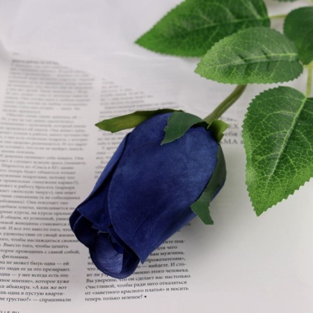 Flowers artificial "Rose Botton velvet" 43 cm, (bud-H-7cm) blue-1