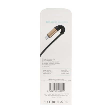 ONE Depot S03, microUSB - USB, 2.4 A, 1 meter, textile braid, black-4